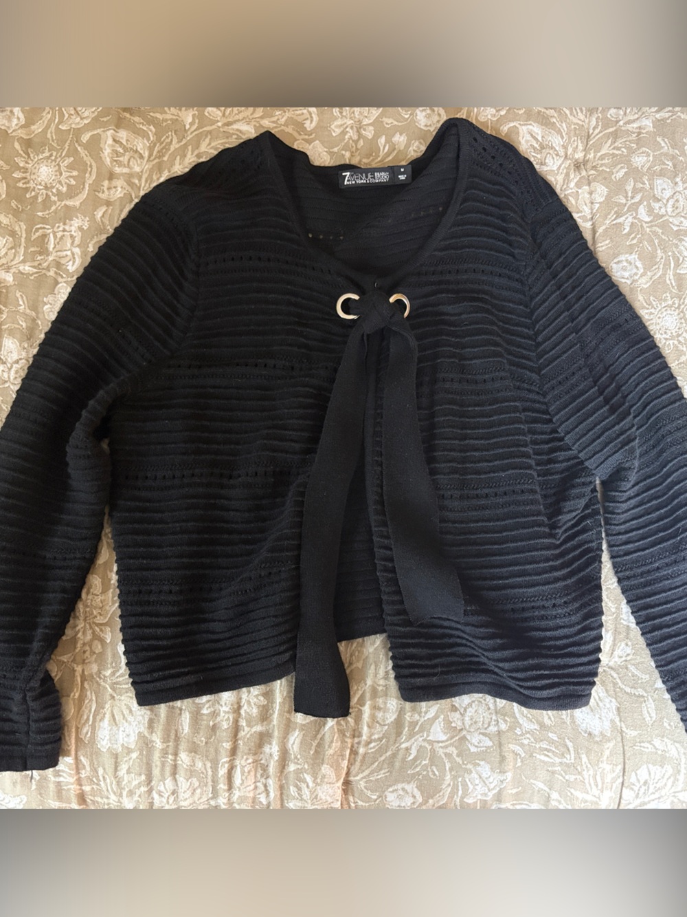 New York & Company Black Ribbed Tie-Front Cardigan